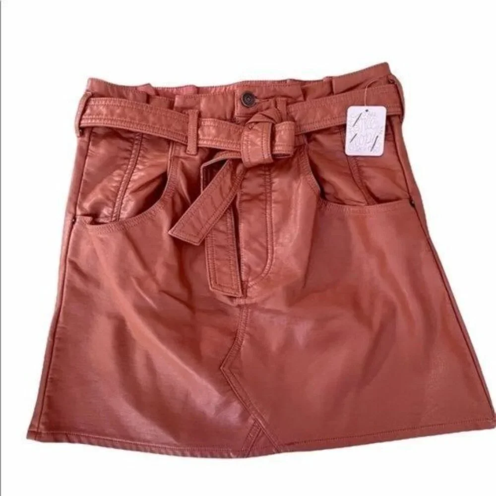 Free People East of Eden Vegan Leather Mini Skirt, Size 27 NWT